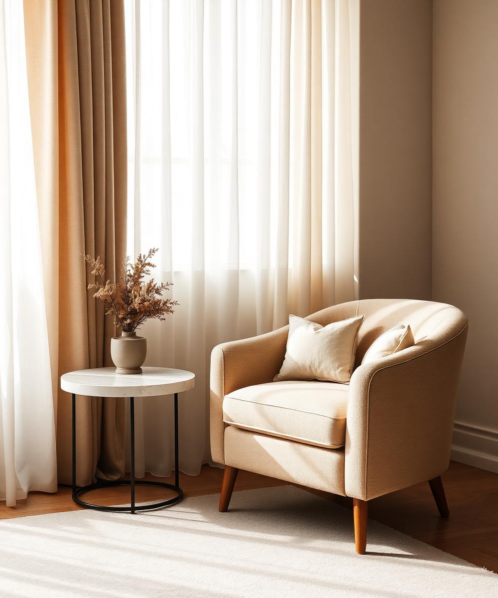 Warm boucle armchair in a renovated living space
