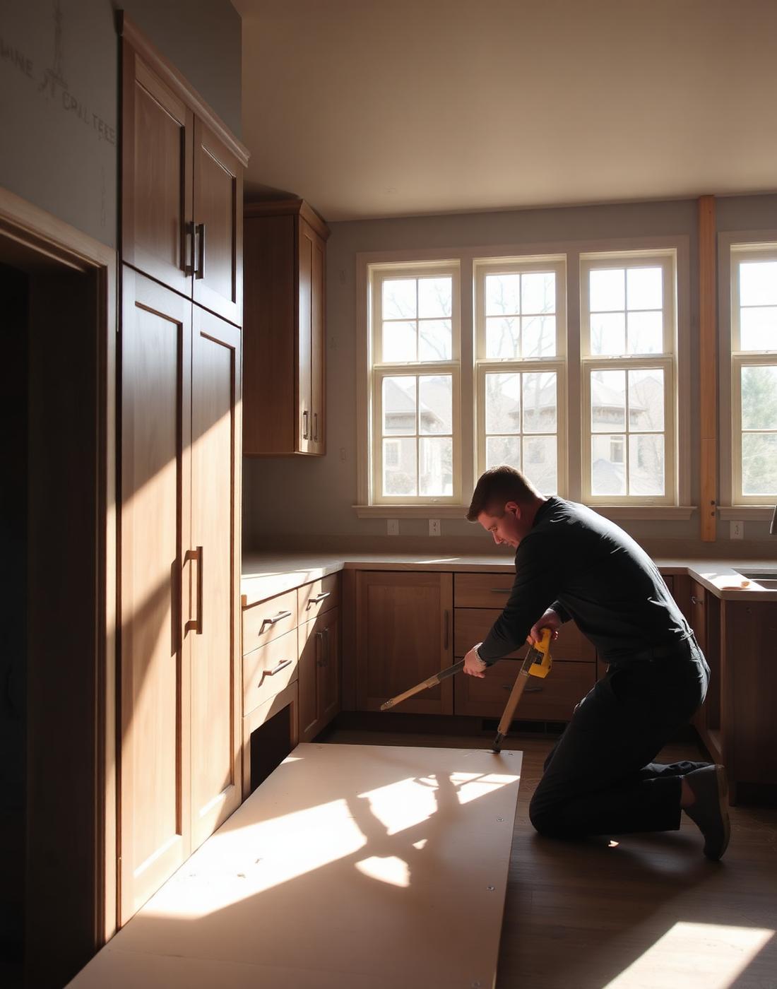 Craftsman installing custom cabinetry